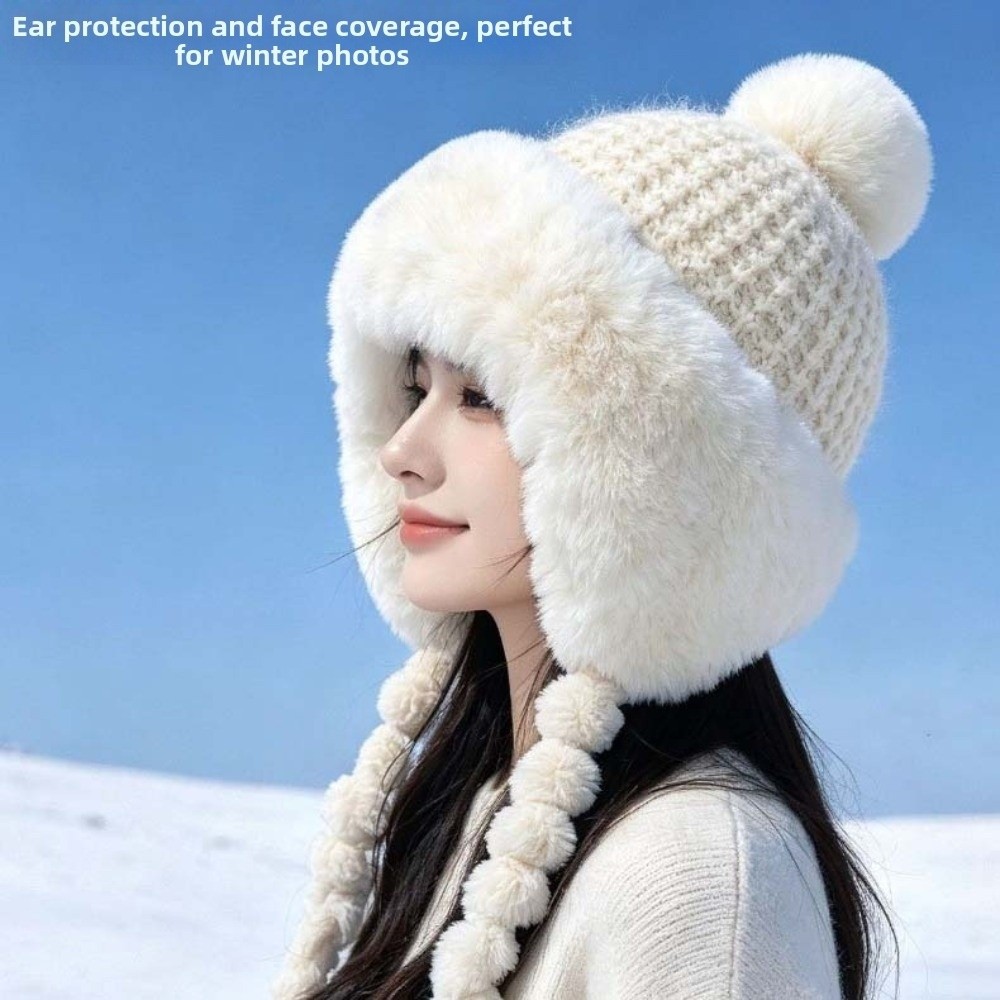 Fleece Lined Pompom Braids Hat - Winter Trapper Hat 评论和价格
